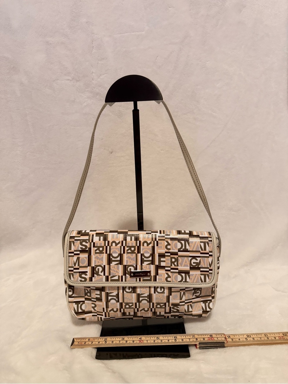Salvatore Ferragamo Beige and Brown Logo Shoulder Bag